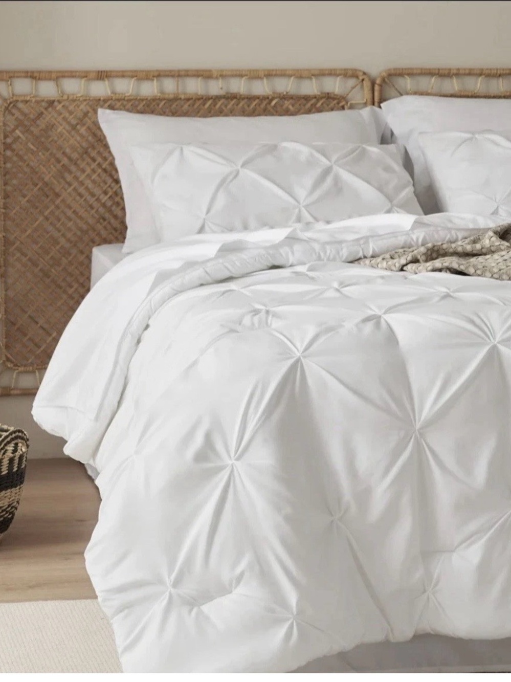 Classic White Pintuck Comforter Set - Soft Elegant Bedding King Size 7 pc